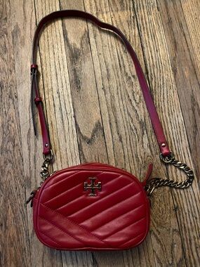 Tory Burch Red Quilted Crossbody with Gold Logo